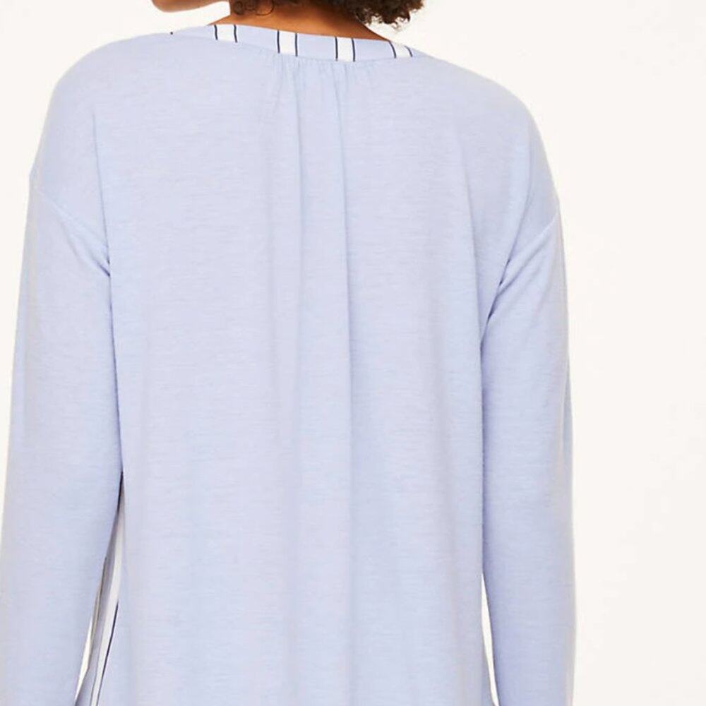Loft Blue Striped V-Neck Mixed Media Top - Picture 8 of 16